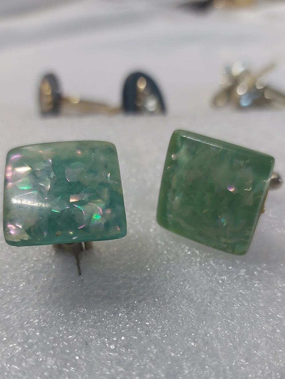 Vintage Cufflink Lot of 3 - Enamel Parrot Birds, Buddha Statues & Green Lucit
